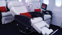 a white leather seats in an airplane