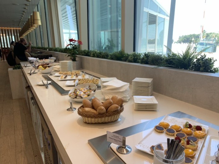 a buffet table with food on it