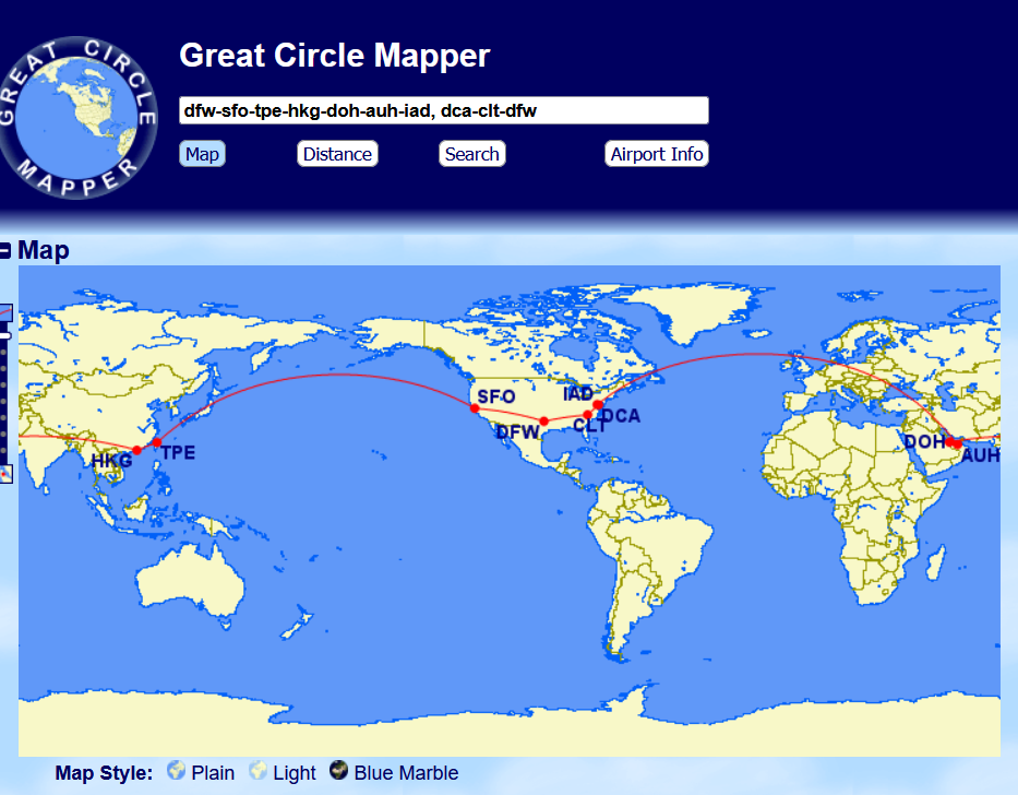 Around the world flight plan
