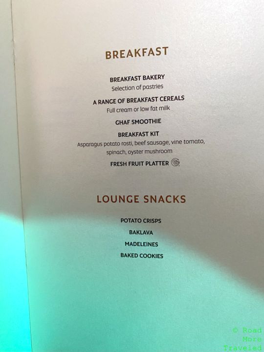 Etihad B787-9 First Class - breakfast menu