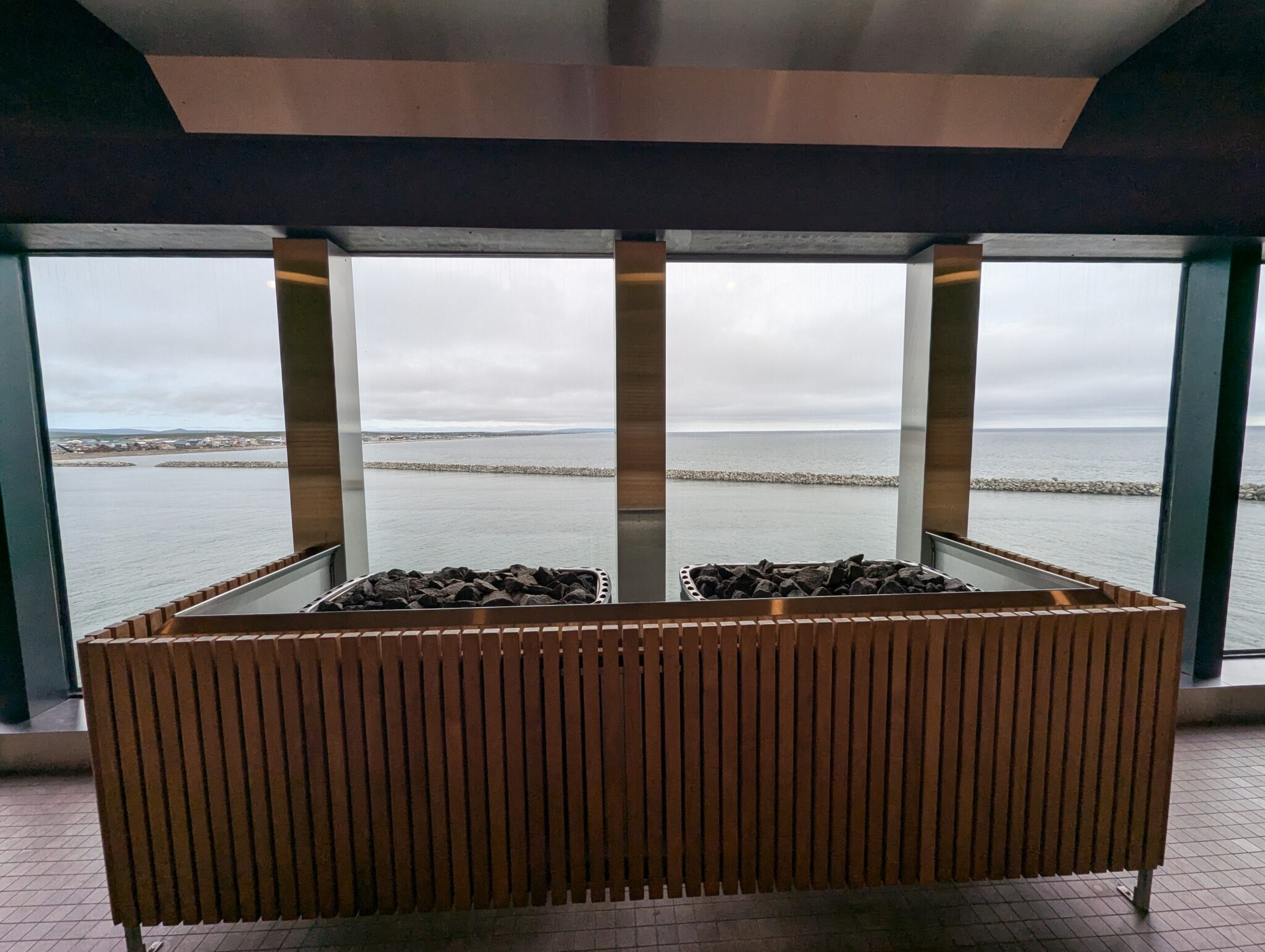 a view of the ocean from a building