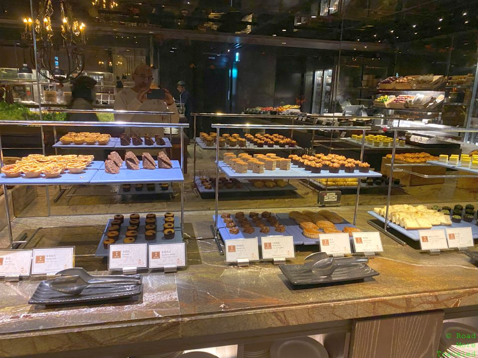 a display of pastries and desserts