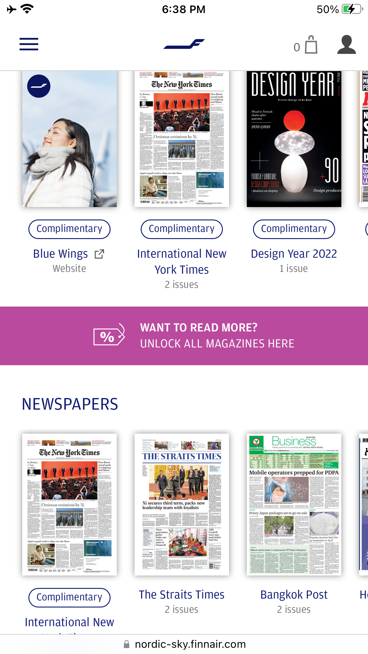 Finnair IFE newspapers