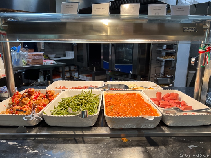 a trays of food in a restaurant