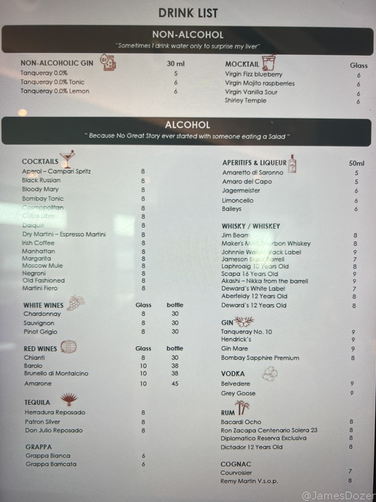 a menu of alcohol and alcohol