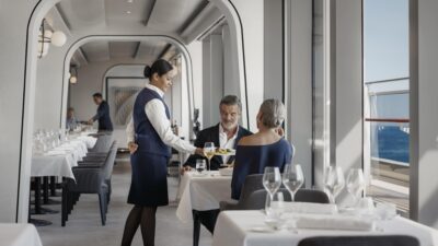 a group of people in a restaurant