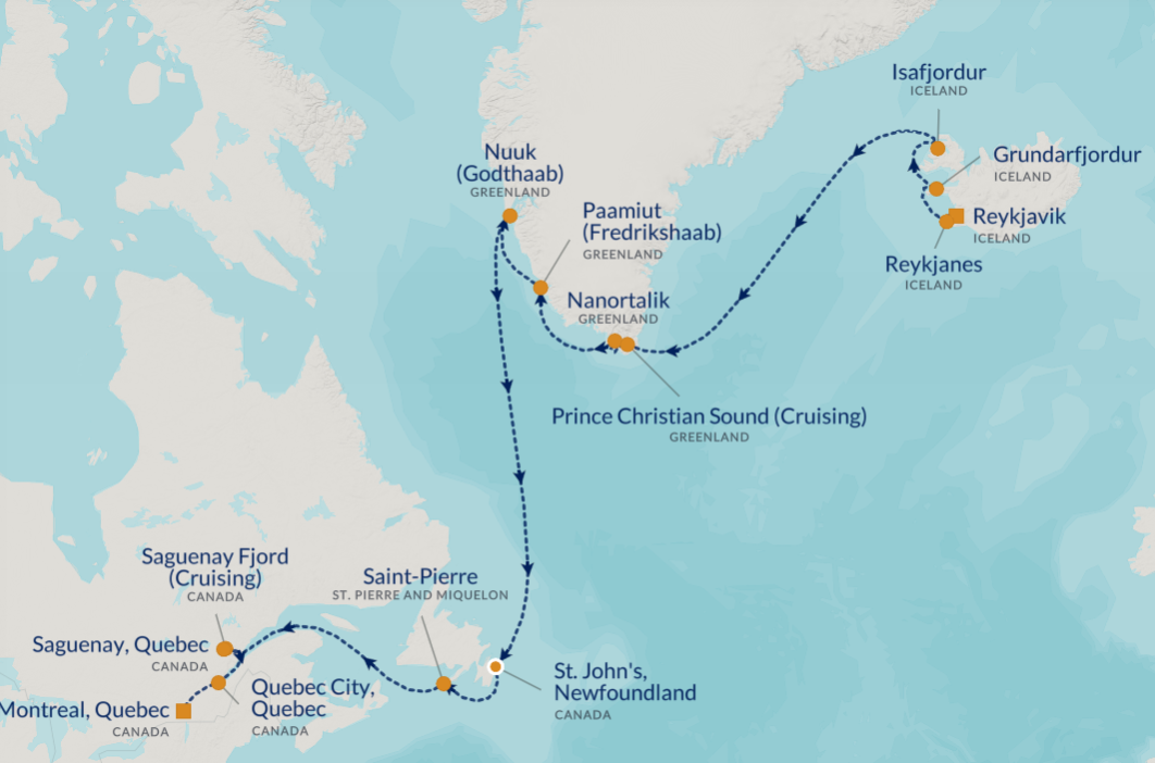 a map of the ocean with blue lines and orange dots