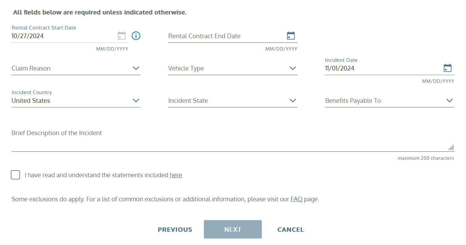 Capital One Venture X Rental Car Insurance claim form