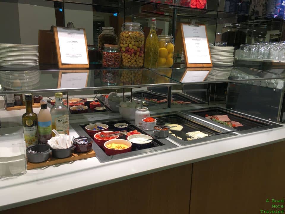 a buffet with food on the counter