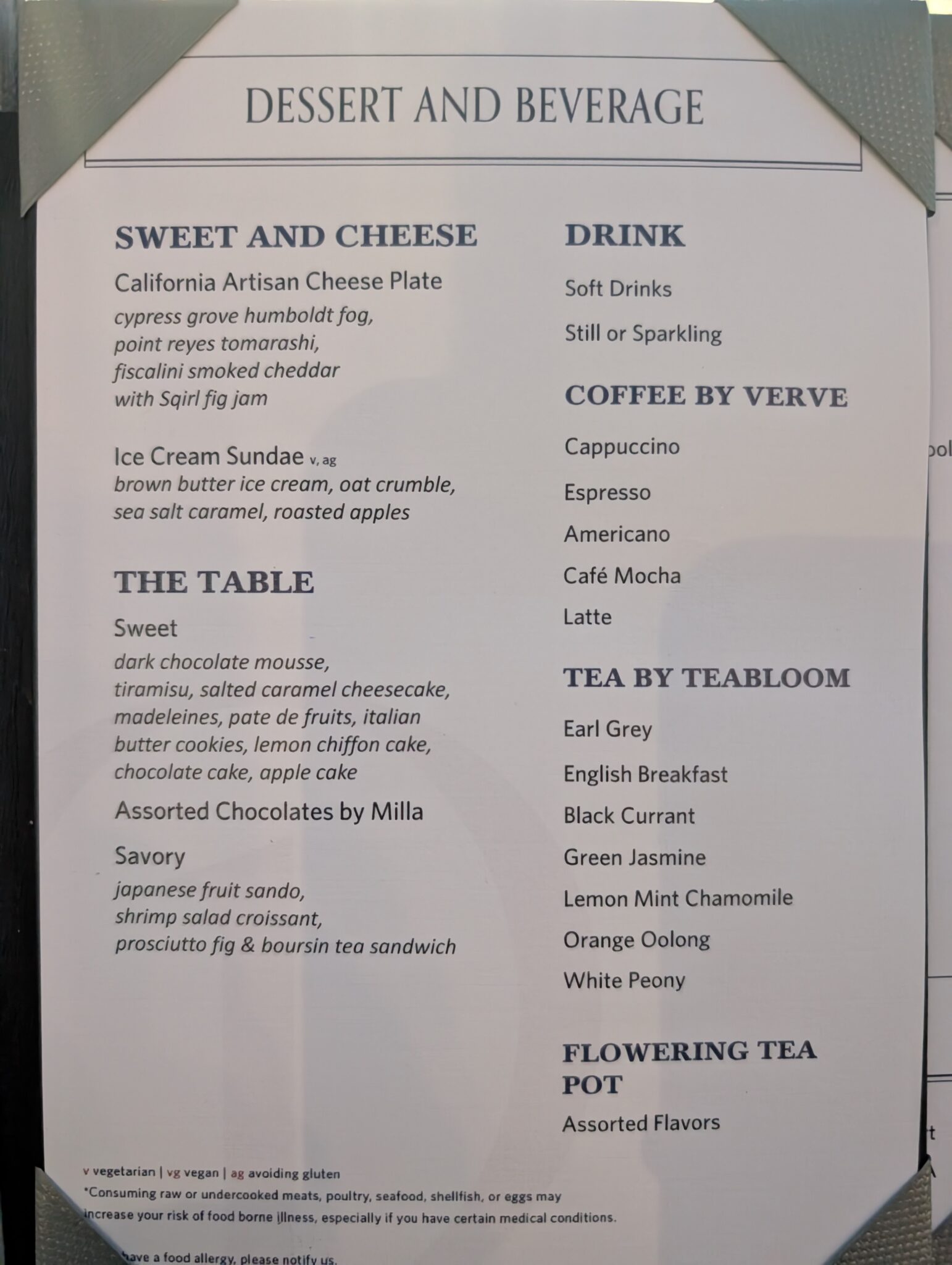 Delta one dessert menu