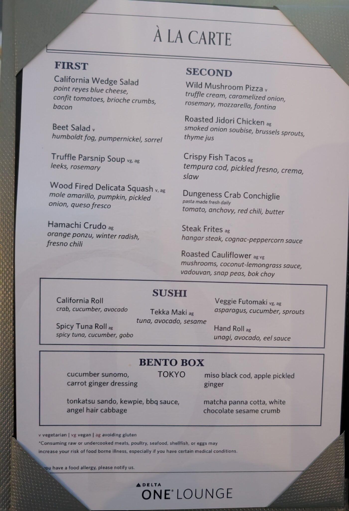 a menu of a restaurant