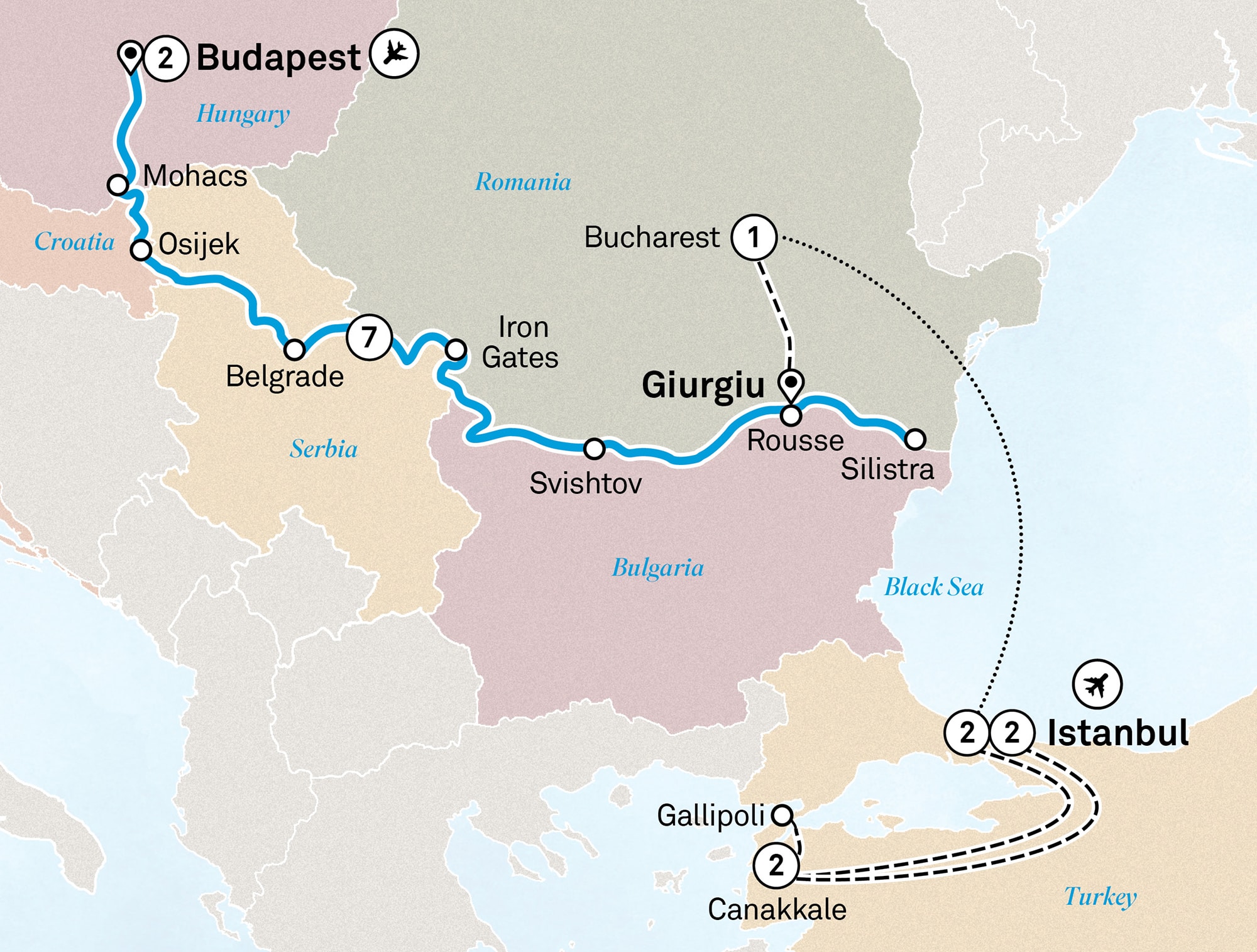 a map of europe with a route